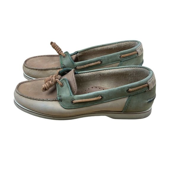 TIMBERLAND Brown AND Green SUEDE TOP-SIDER DECK BOAT SHOES WOMENS Size 8 M FLATS - Picture 8 of 12
